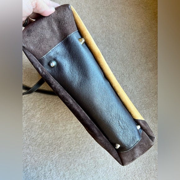 Vintage Pamela McCoy Wavy Color Block Genuine Suede Tote - Picture 7 of 13